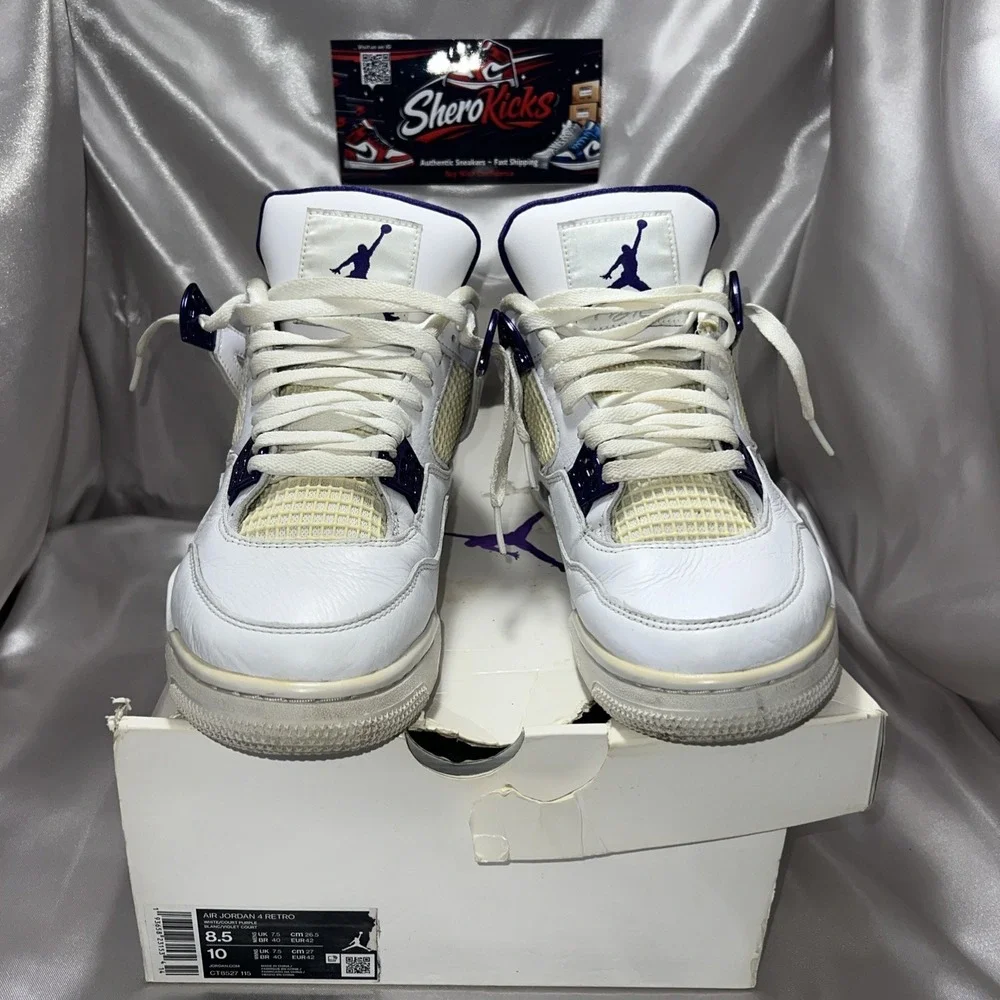 Jordan 4 Retro Mid Purple Metallic Size 8.5 White/Court Purple |‎ CT8527-115
